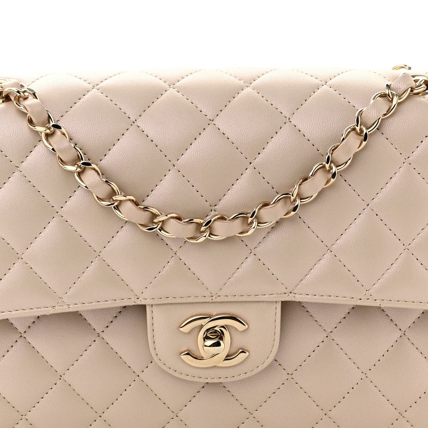 Chanel Iridescent Lambskin Quilted Medium Double Flap Light Beige 8 of 10