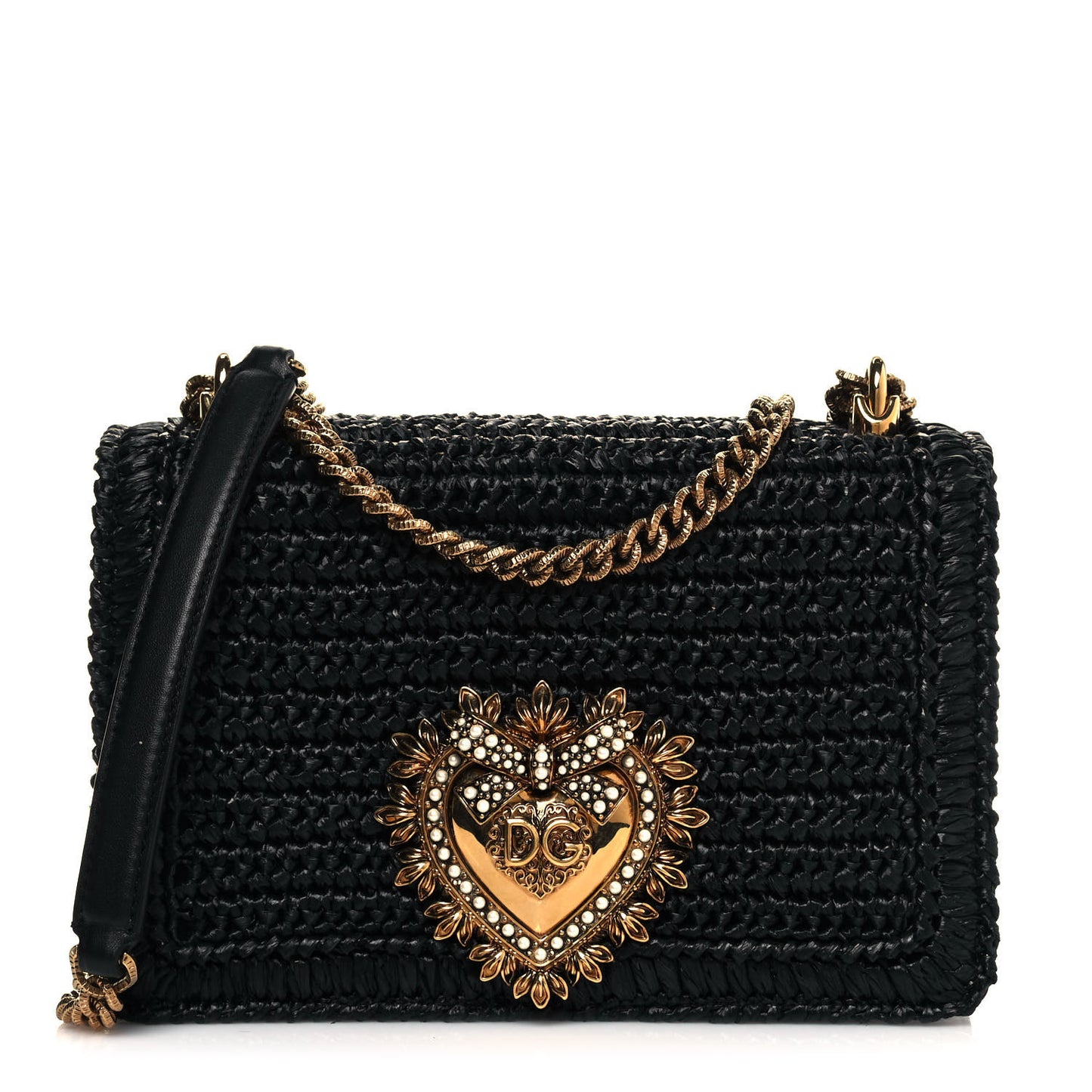 Raffia Medium Devotion Crossbody Bag Black