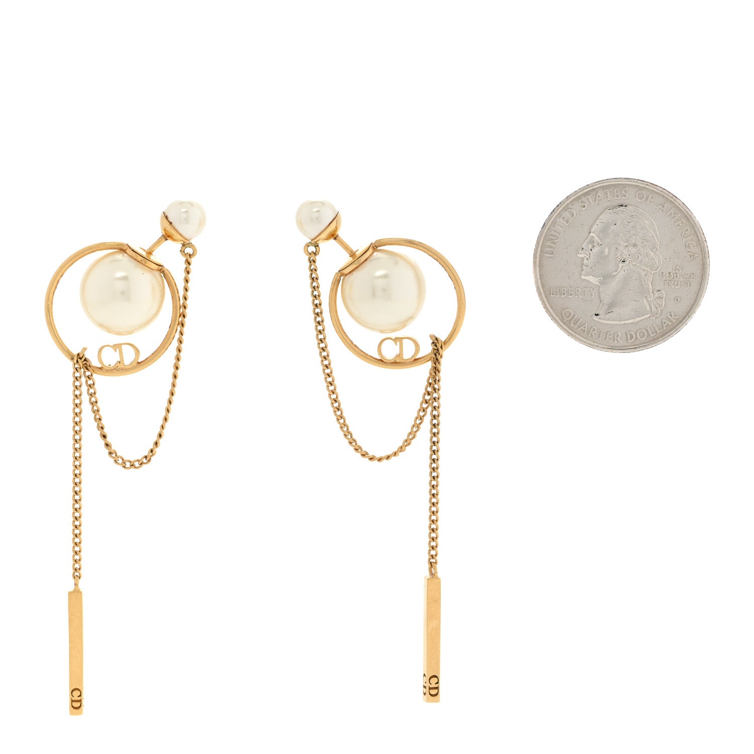 Christian Dior Pearl Tribales Dangle Chain Earrings Gold 2 of 6
