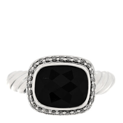 David Yurman Sterling Silver Diamond Black Onyx 10mm Noblesse Ring 54 6.75 1 of 4