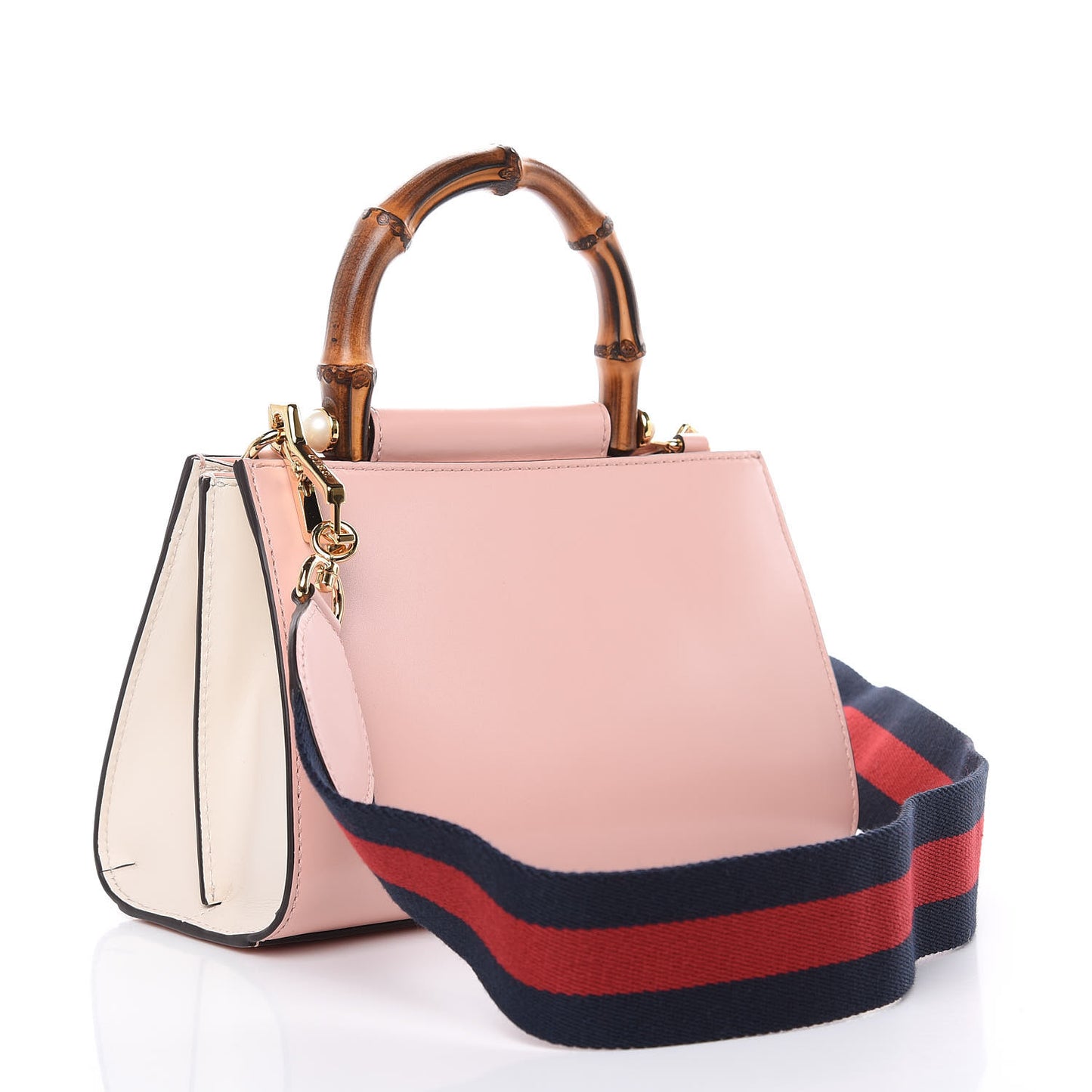 Nappa Bamboo Web Mini Nymphaea Top Handle Bag Perfect Pink Mystic White