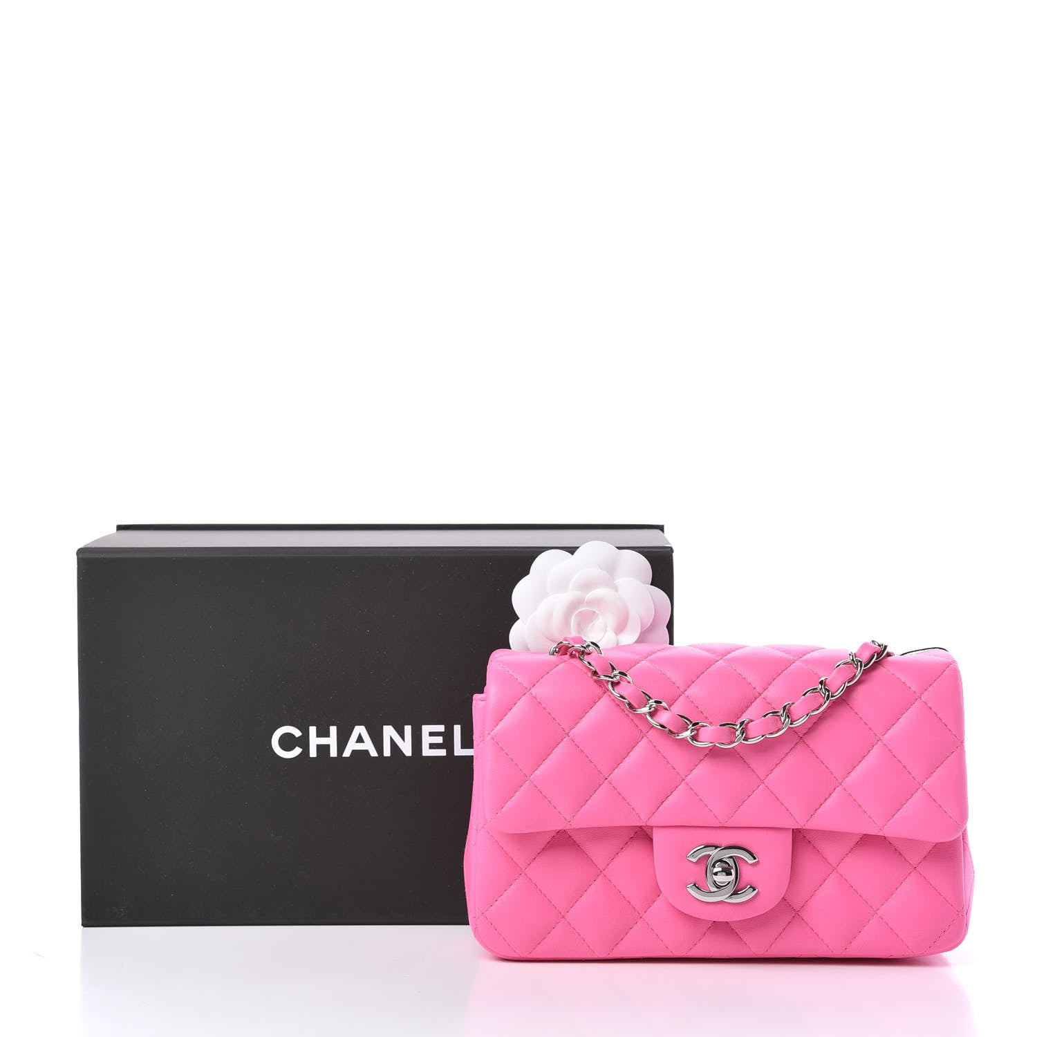 Chanel Lambskin Quilted Mini Rectangular Flap Neon Pink 10 of 10