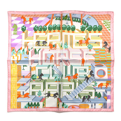 Hermes Silk Horse Club Detail Scarf 45 Rose Pale Vert Jaune 1 of 3