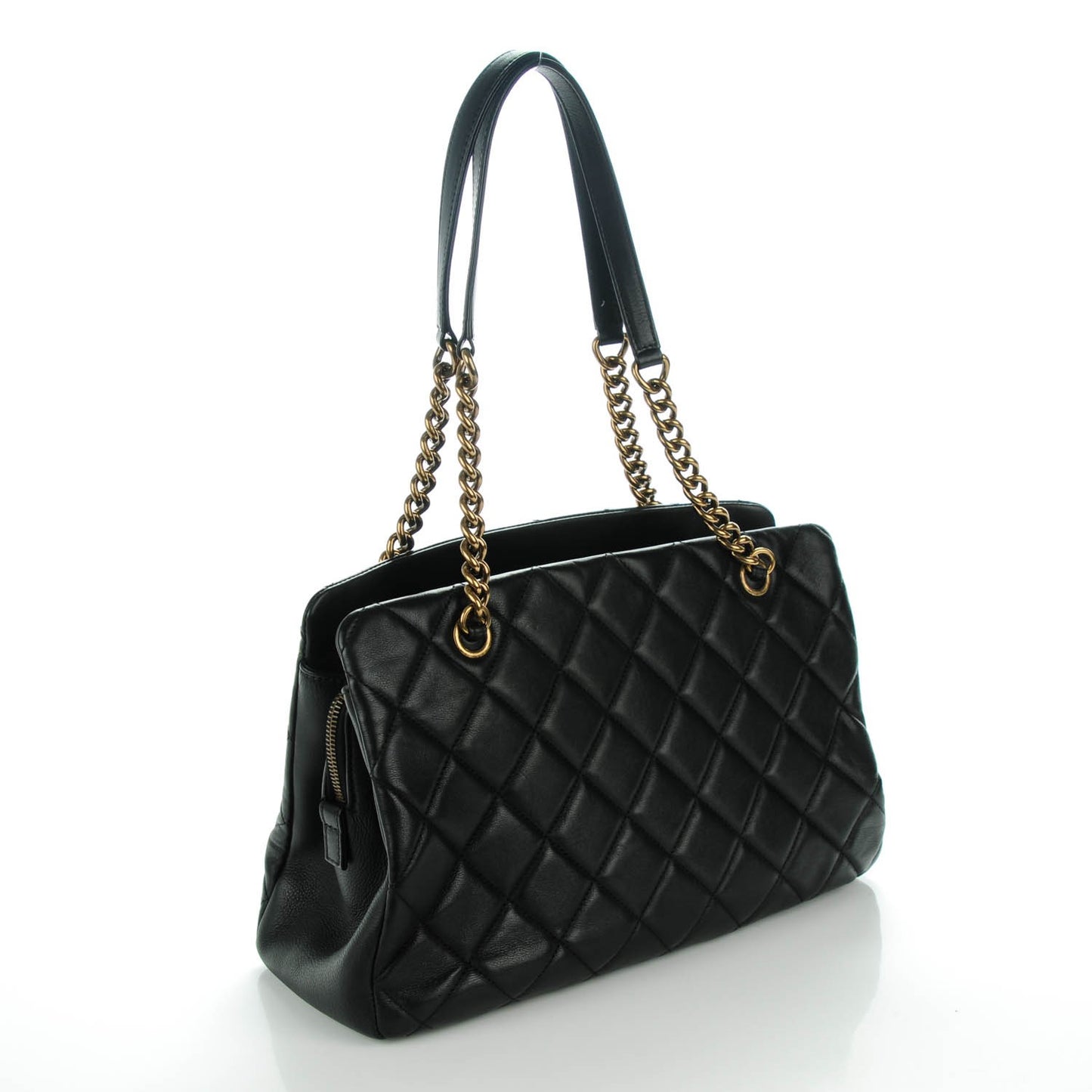 Calfskin Quilted Small CC Crown Tote Black
