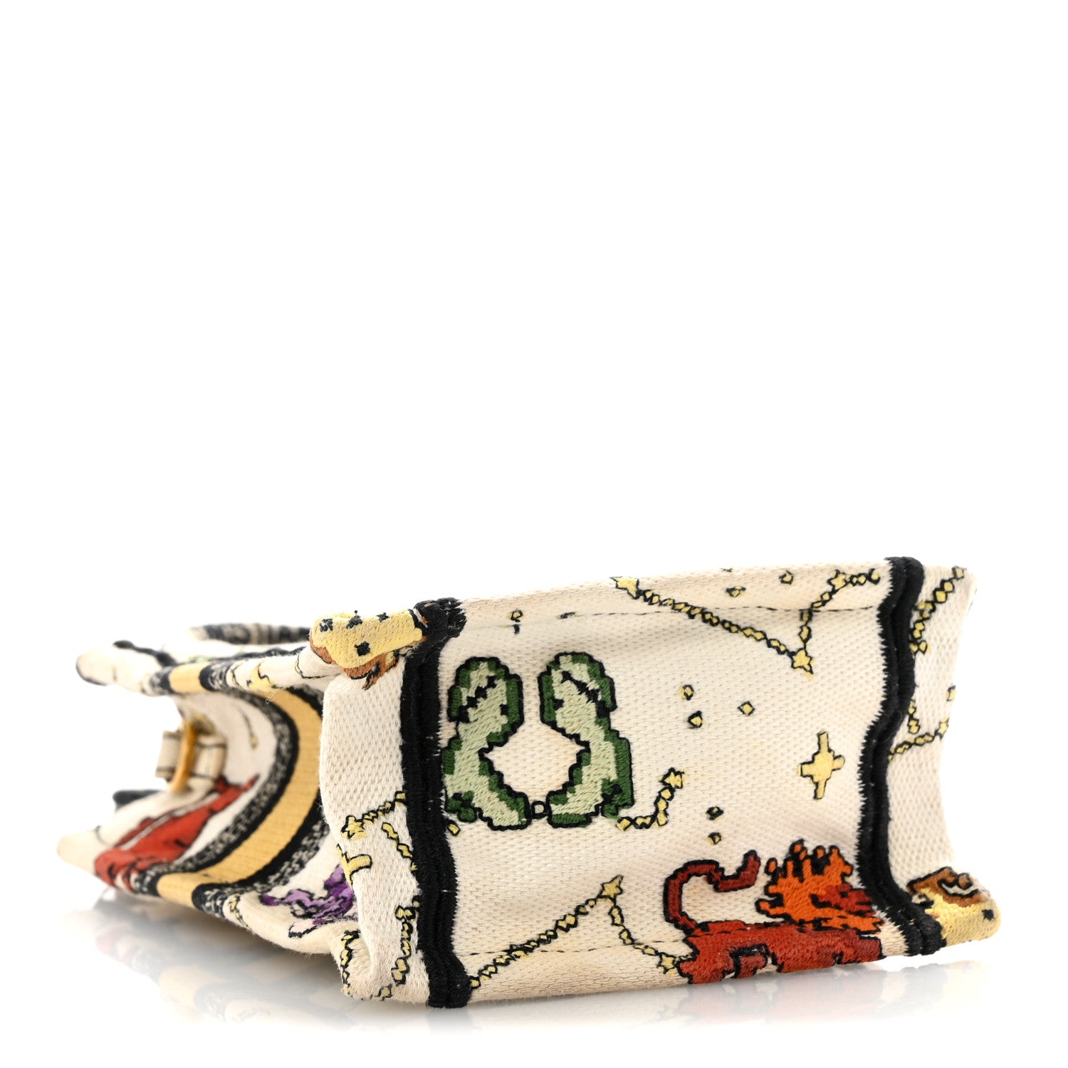 Christian Dior Canvas Embroidered Pixel Zodiac Mini Book Tote Phone Bag Latte Multicolor 4 of 13