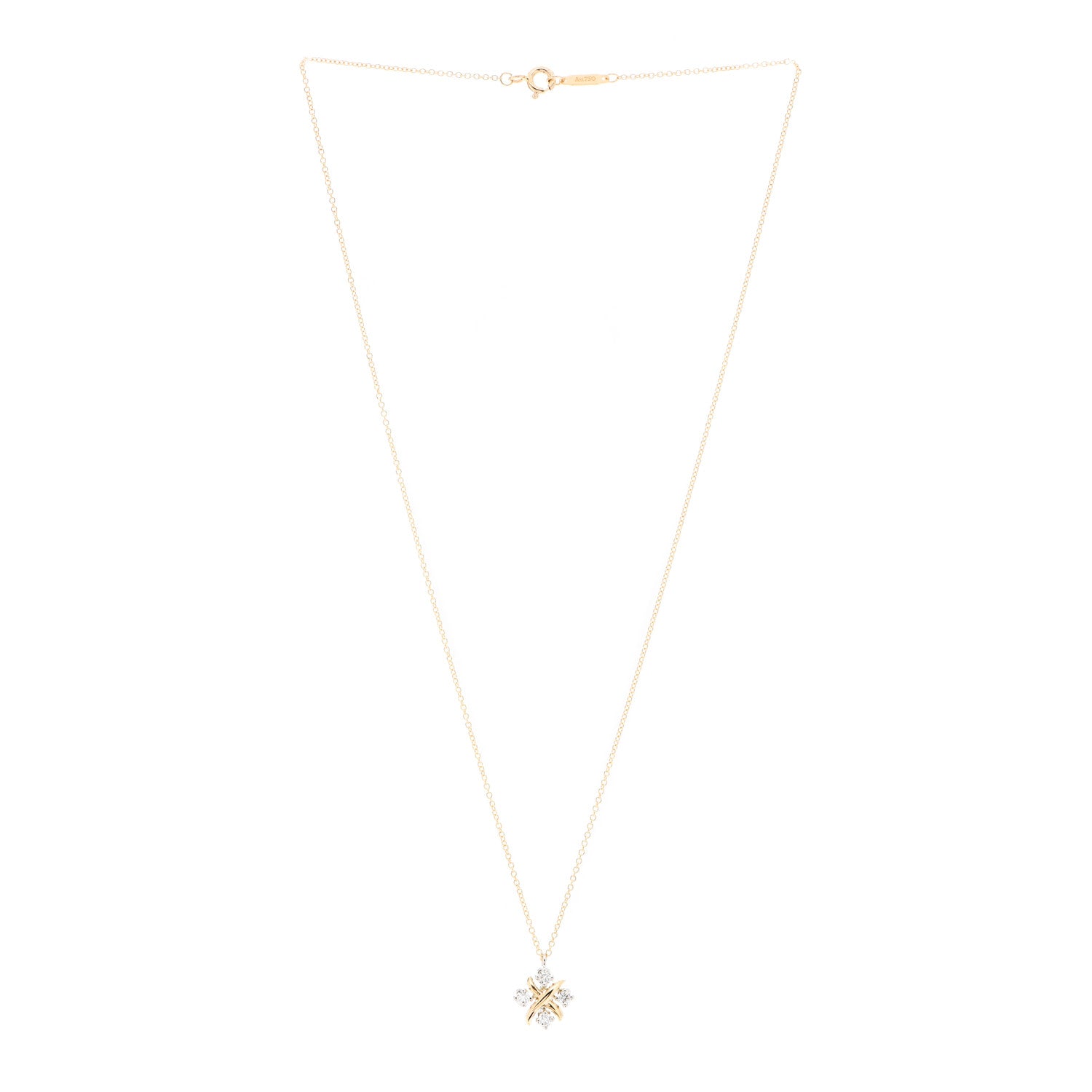 Tiffany Platinum 18K Yellow Gold Diamond Schlumberger Lynn Pendant Necklace 3 of 6