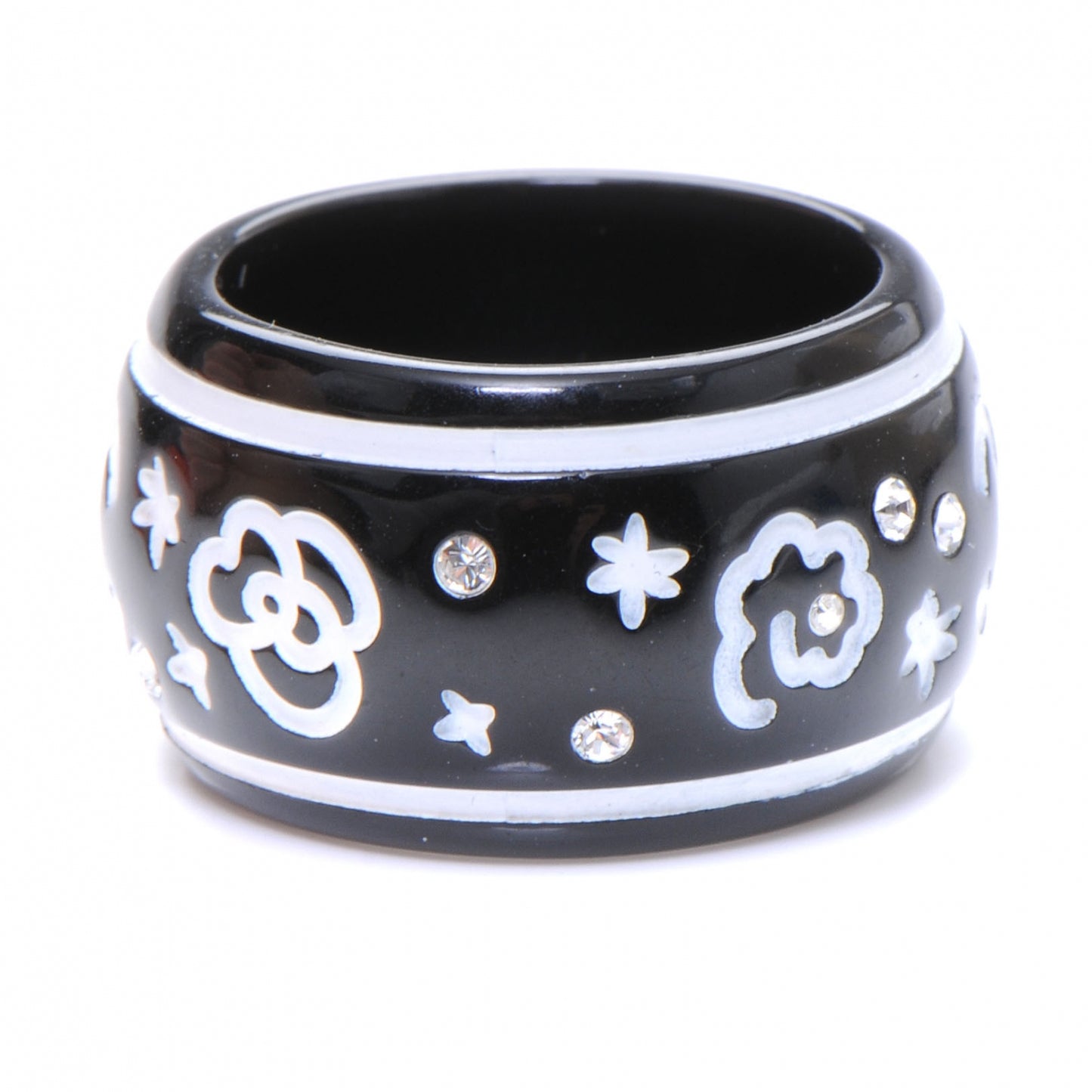 Resin Crystal CC Camellia Ring Black 6.5