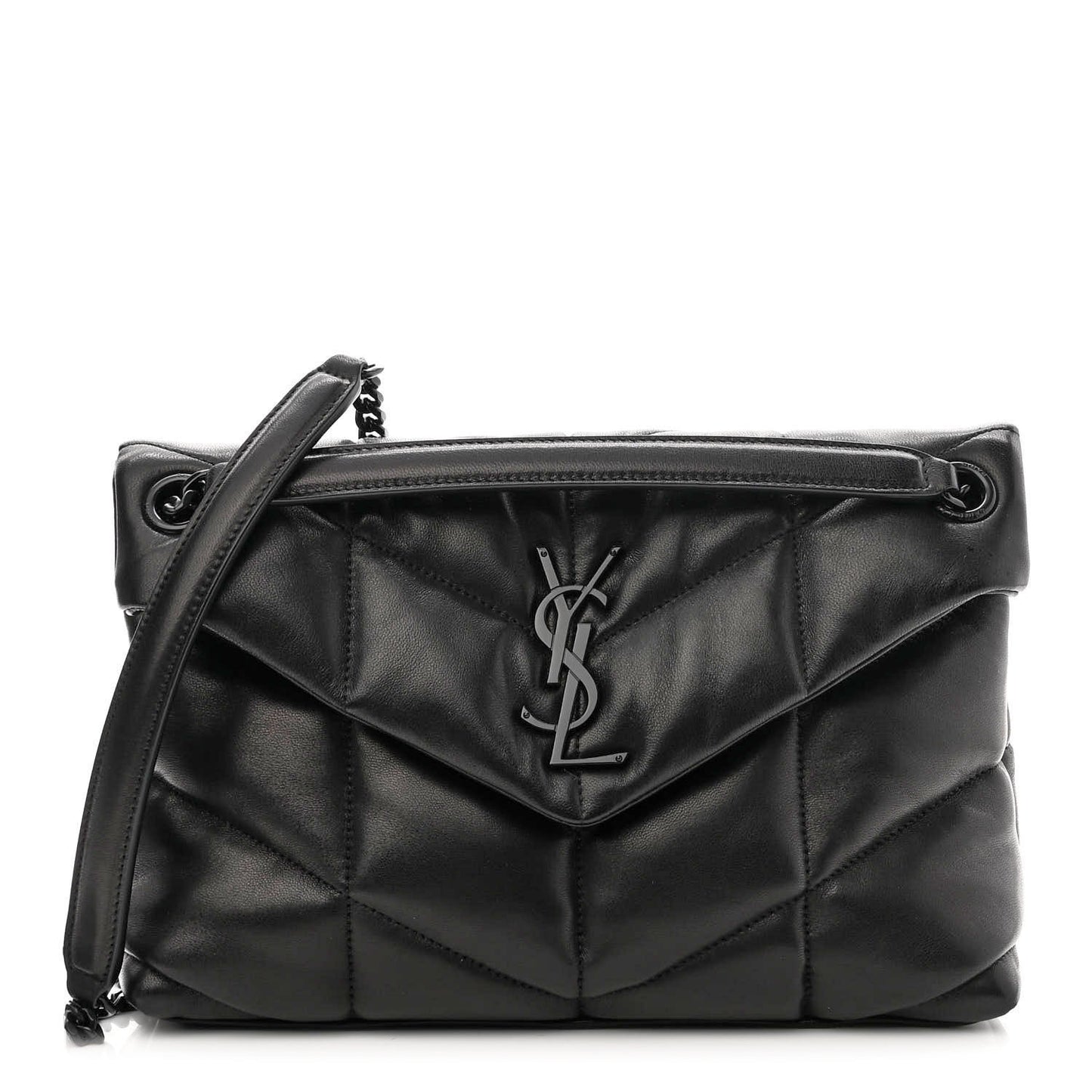 Lambskin Quilted Small Loulou Puffer Monogram Chain Satchel Black
