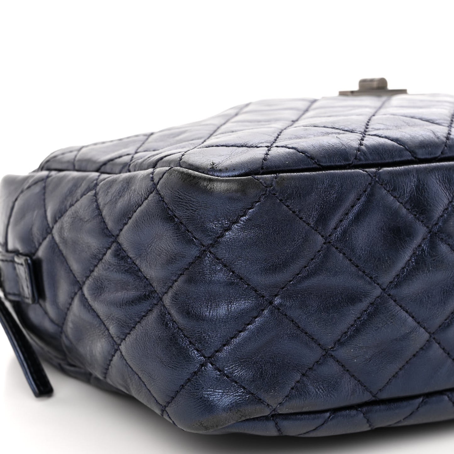 Metallic Aged Calfskin Quilted Medium Reissue Camera Case Bag Blue