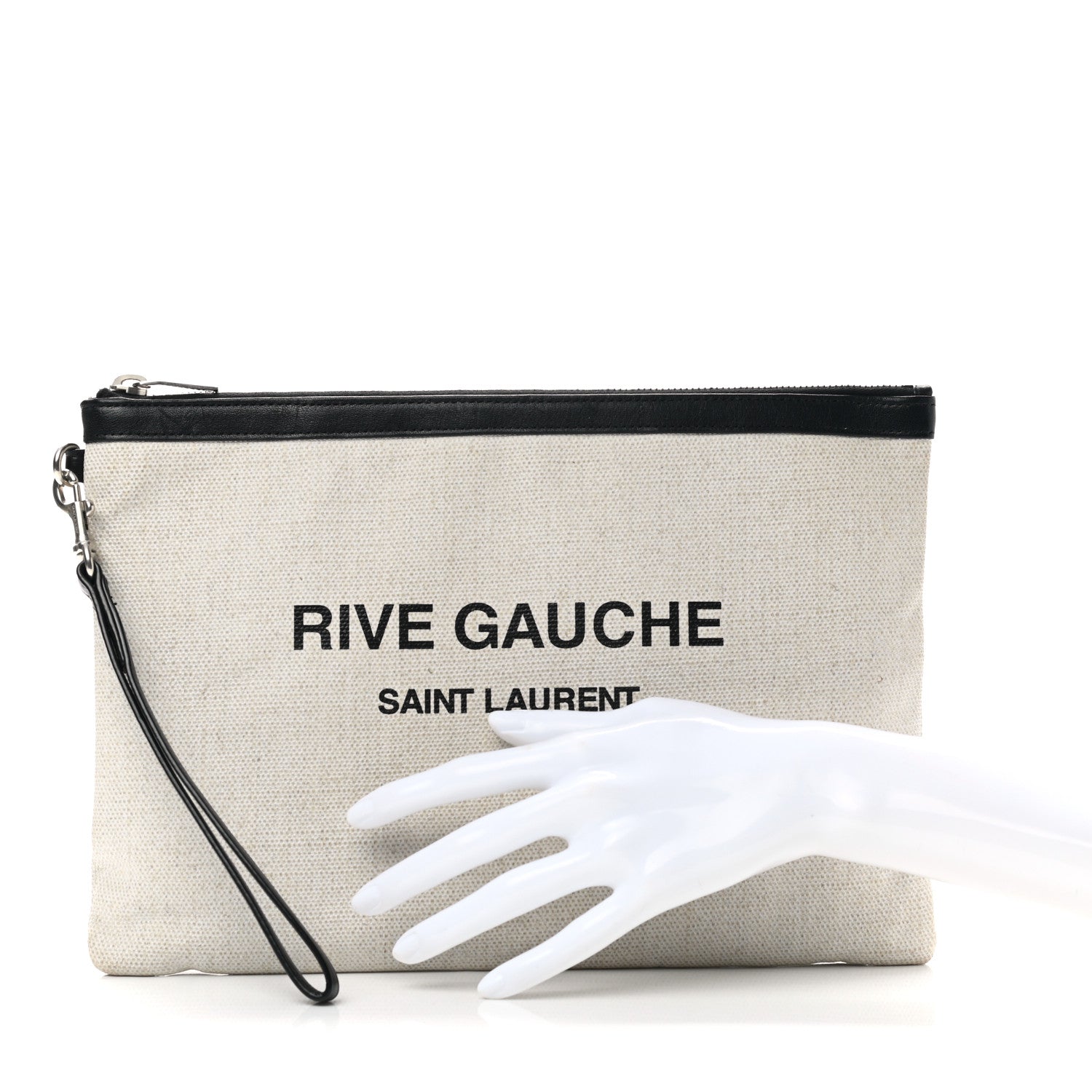 Saint Laurent Linen Canvas Rive Gauche Zipped Pouch Optic White 2 of 10