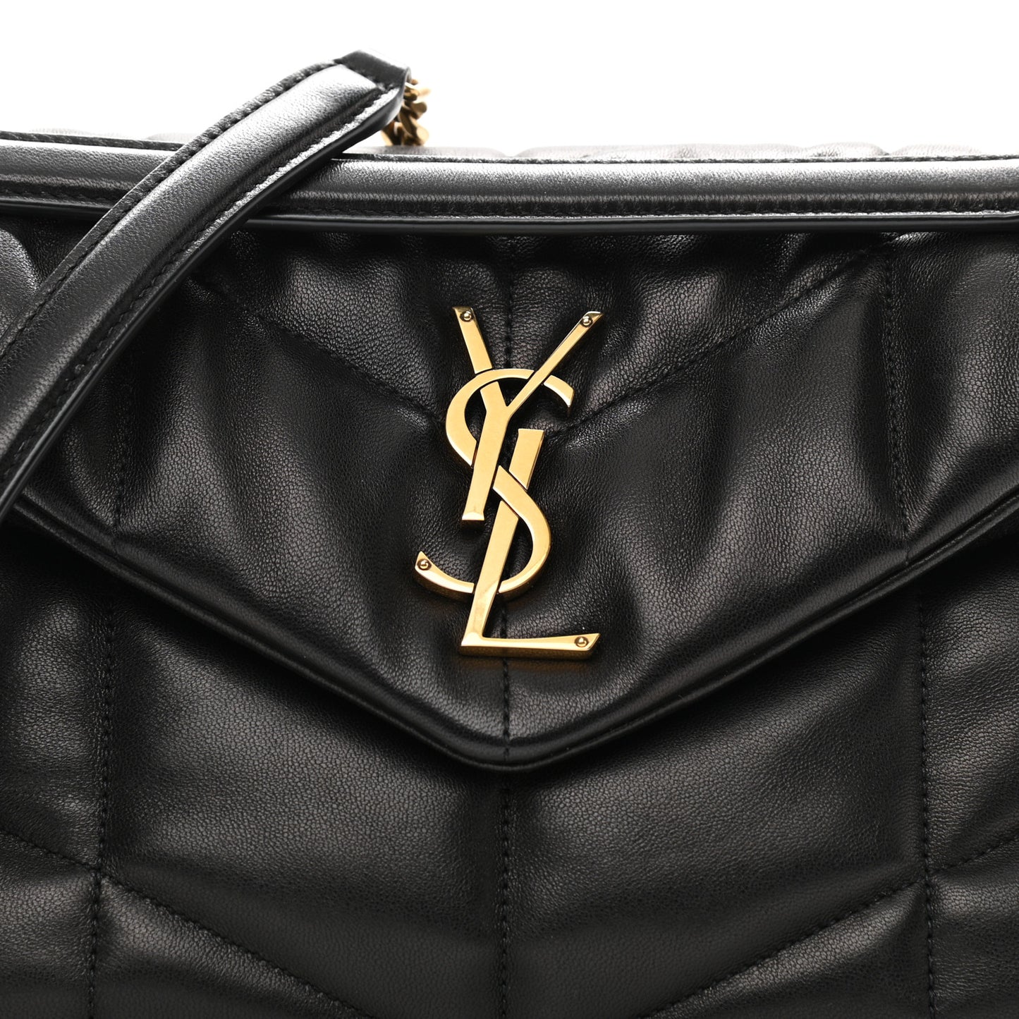 Lambskin Quilted Small Loulou Puffer Monogram Chain Satchel Black