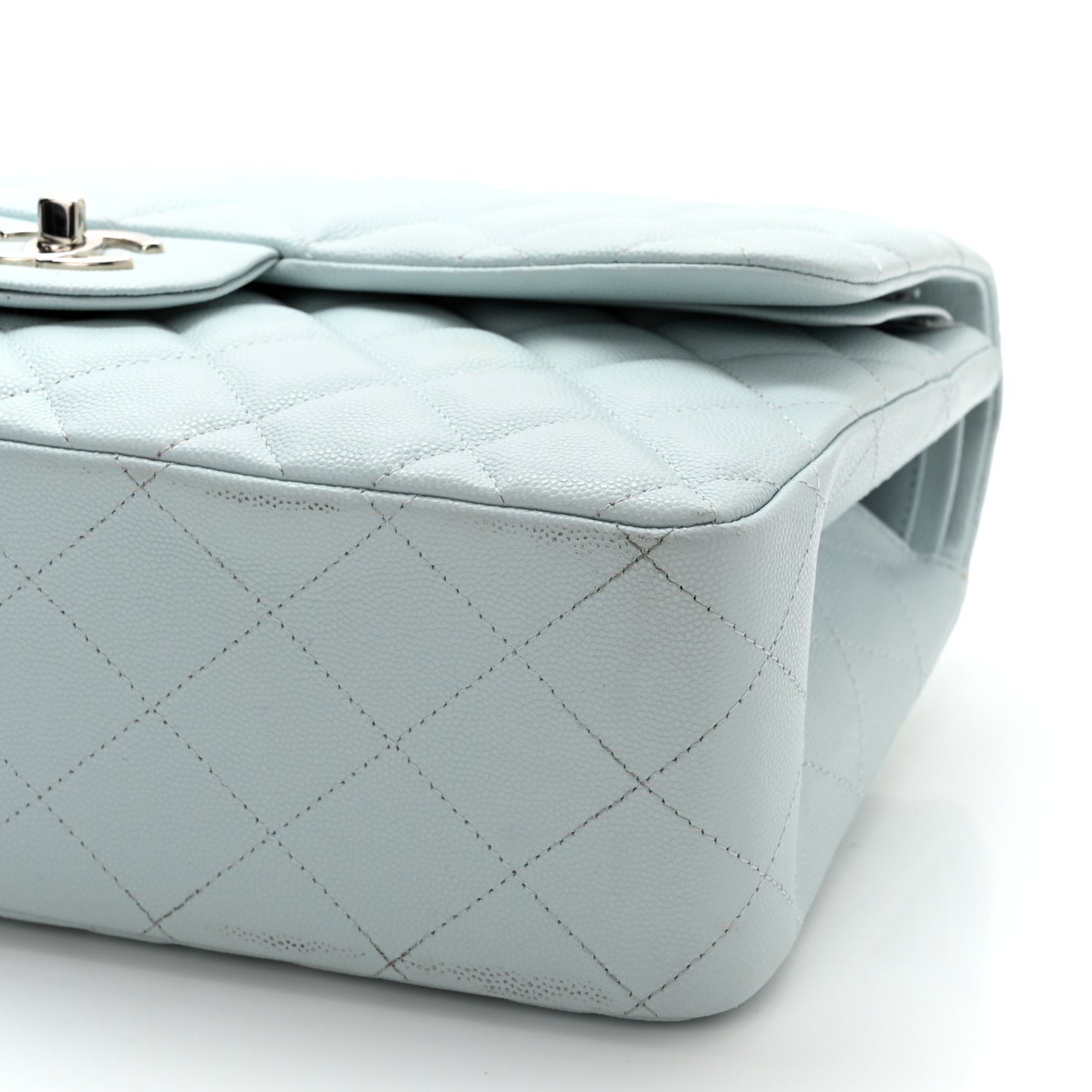 Caviar Quilted Jumbo Double Flap Light Blue