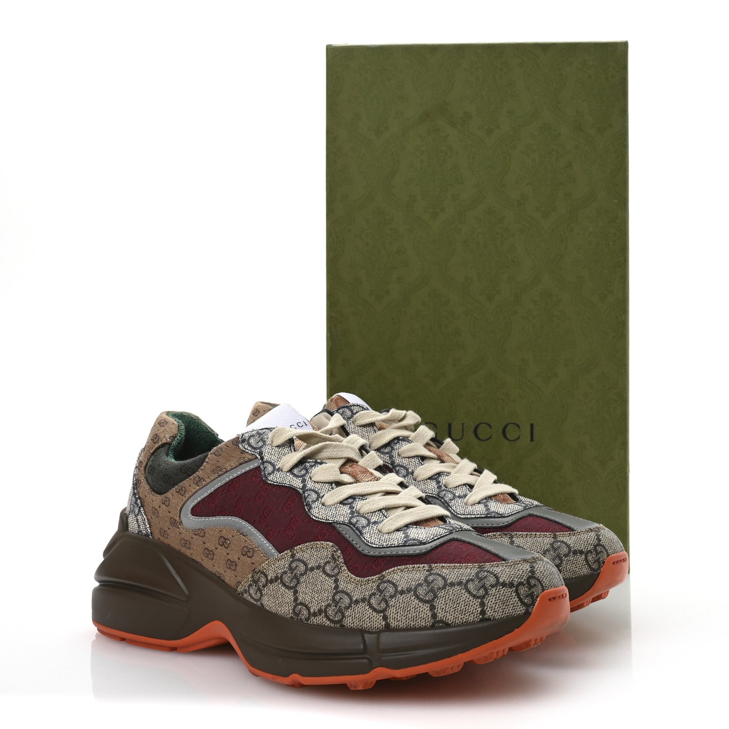 GG Supreme Monogram Mix Monogram Womens Rhyton Sneakers 40.5 Bordeaux Beige Ebony