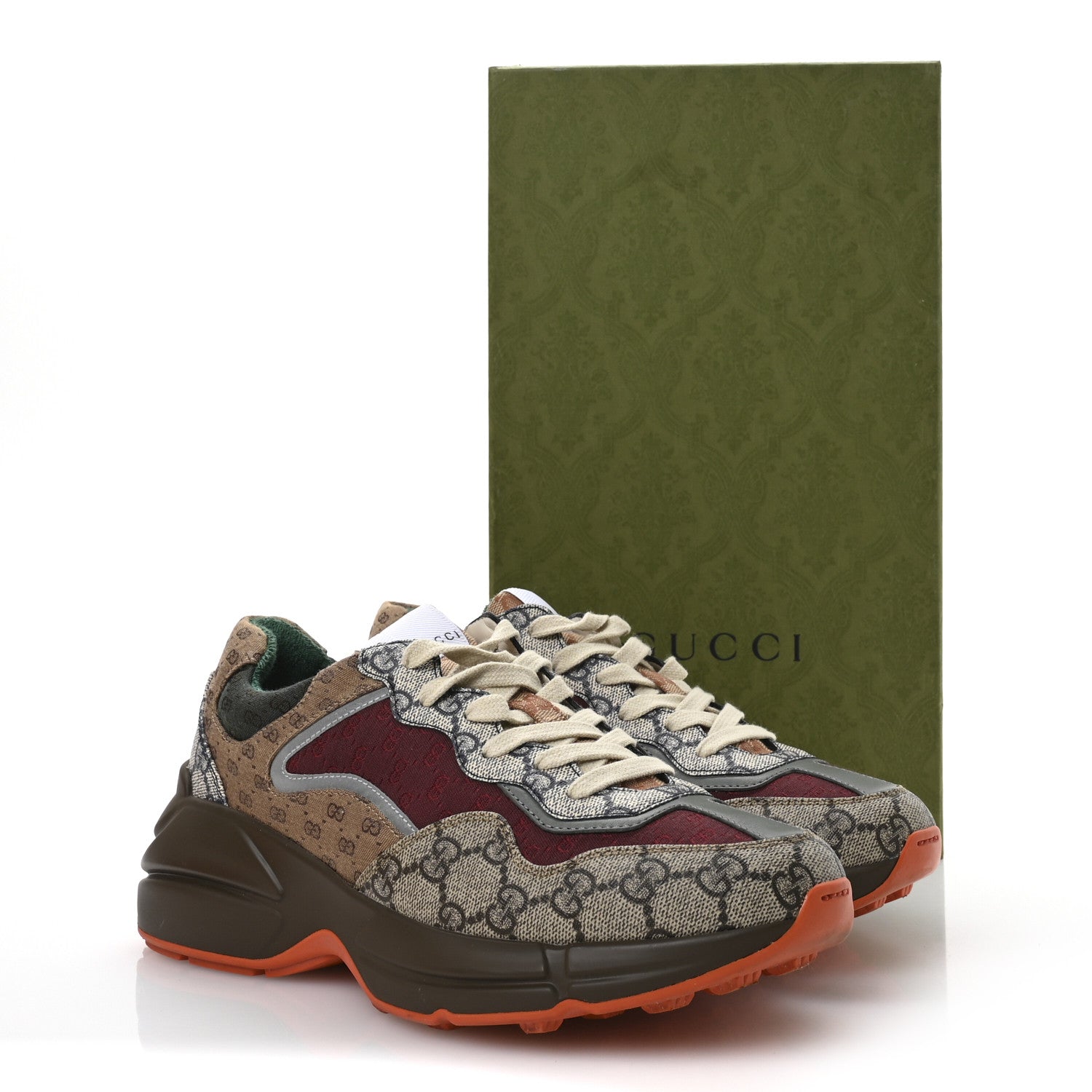 Gucci GG Supreme Monogram Mix Monogram Womens Rhyton Sneakers 40.5 Bordeaux Beige Ebony 9 of 9