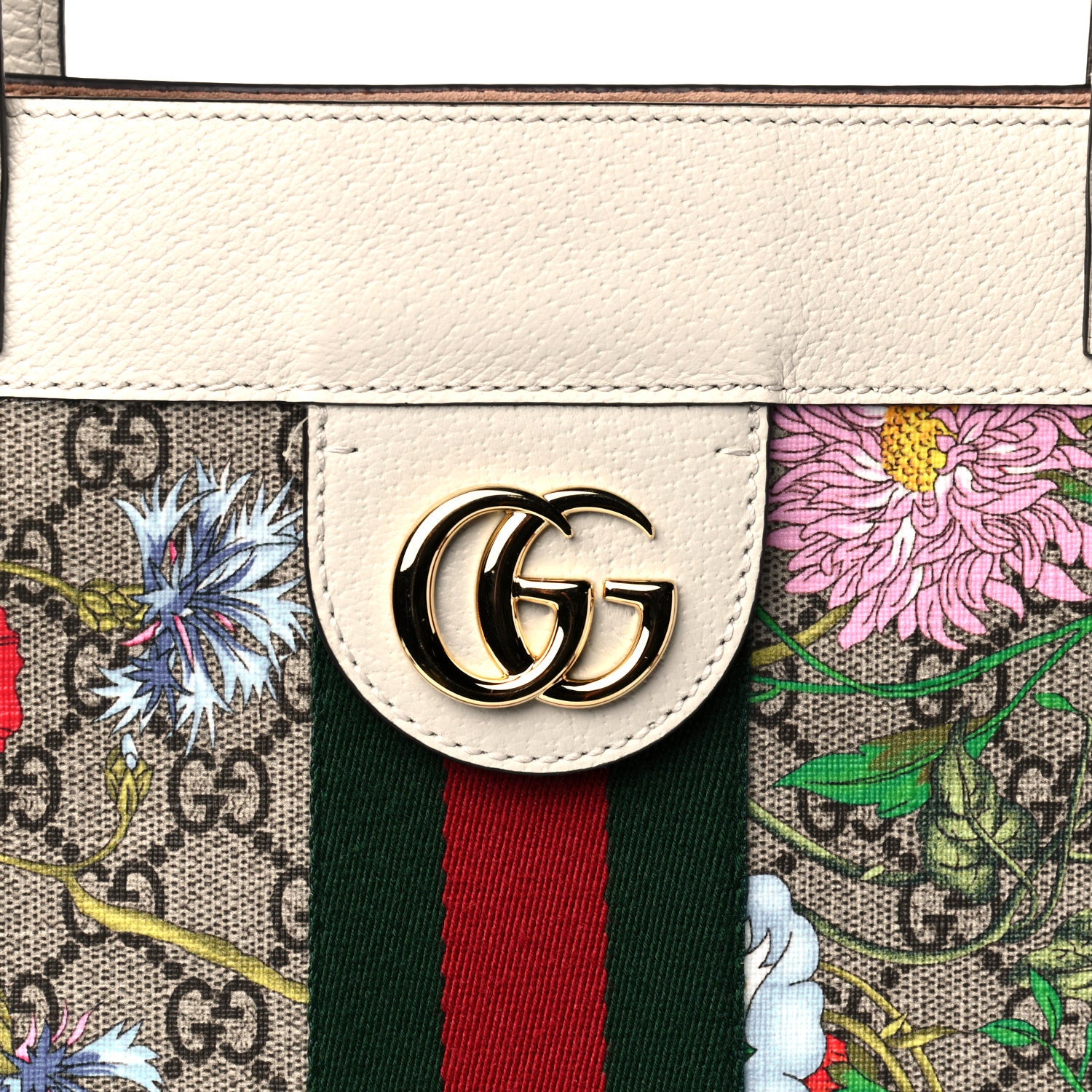 Gucci GG Supreme Monogram Flora Web Ophidia Vertical Shopping Tote White 9 of 12
