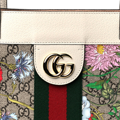Gucci GG Supreme Monogram Flora Web Ophidia Vertical Shopping Tote White 9 of 12