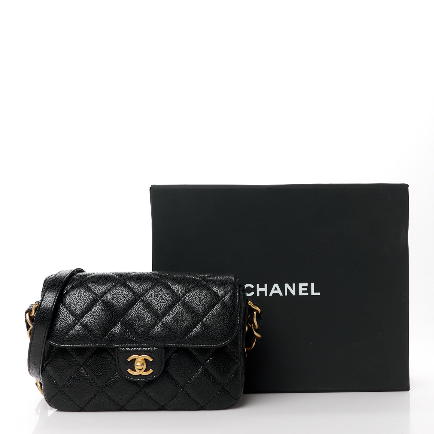Caviar Quilted Small Chain Flap Black