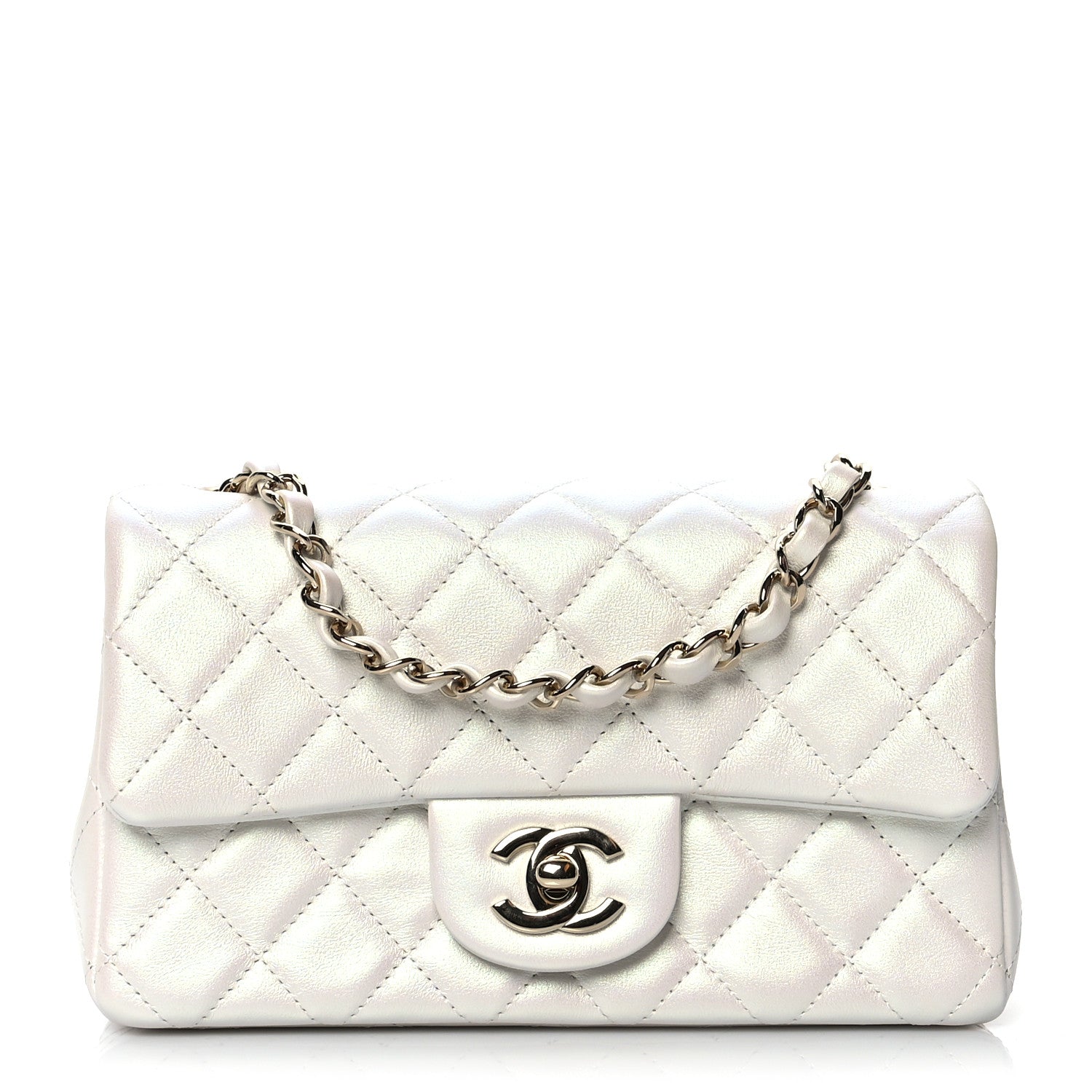 Chanel Iridescent Calfskin Quilted Mini Rectangular Flap White 1 of 10