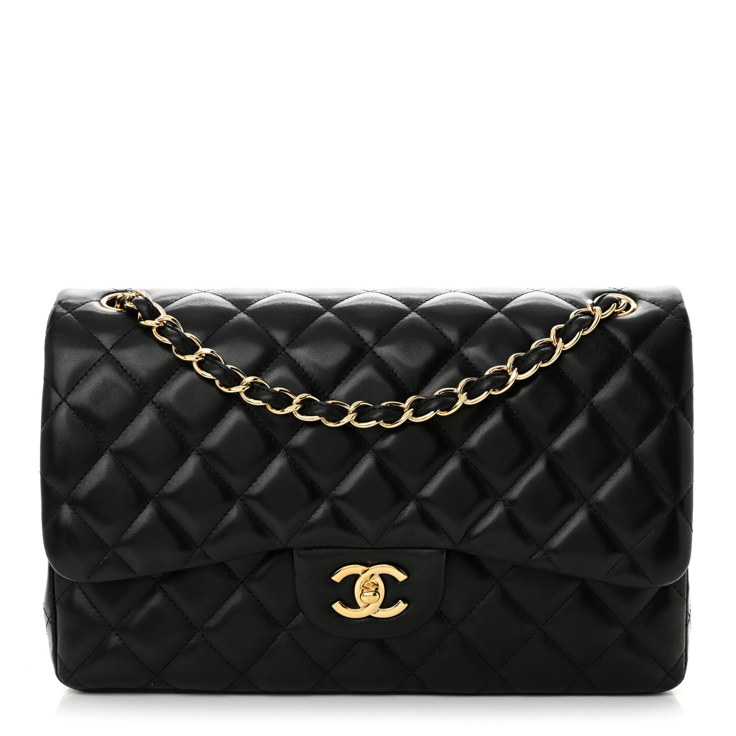 Lambskin Quilted Jumbo Double Flap Black