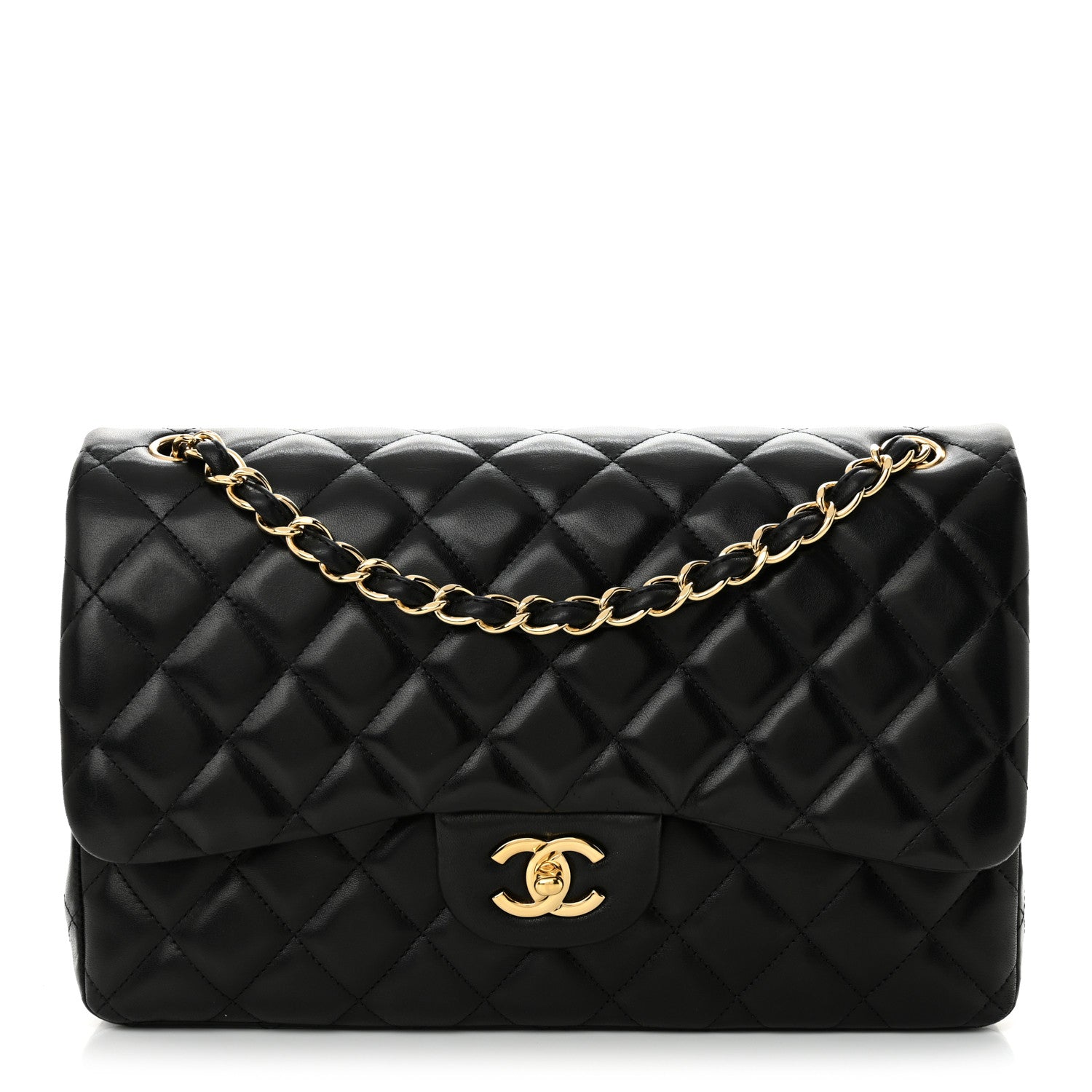 Chanel Lambskin Quilted Jumbo Double Flap Black 1 of 13