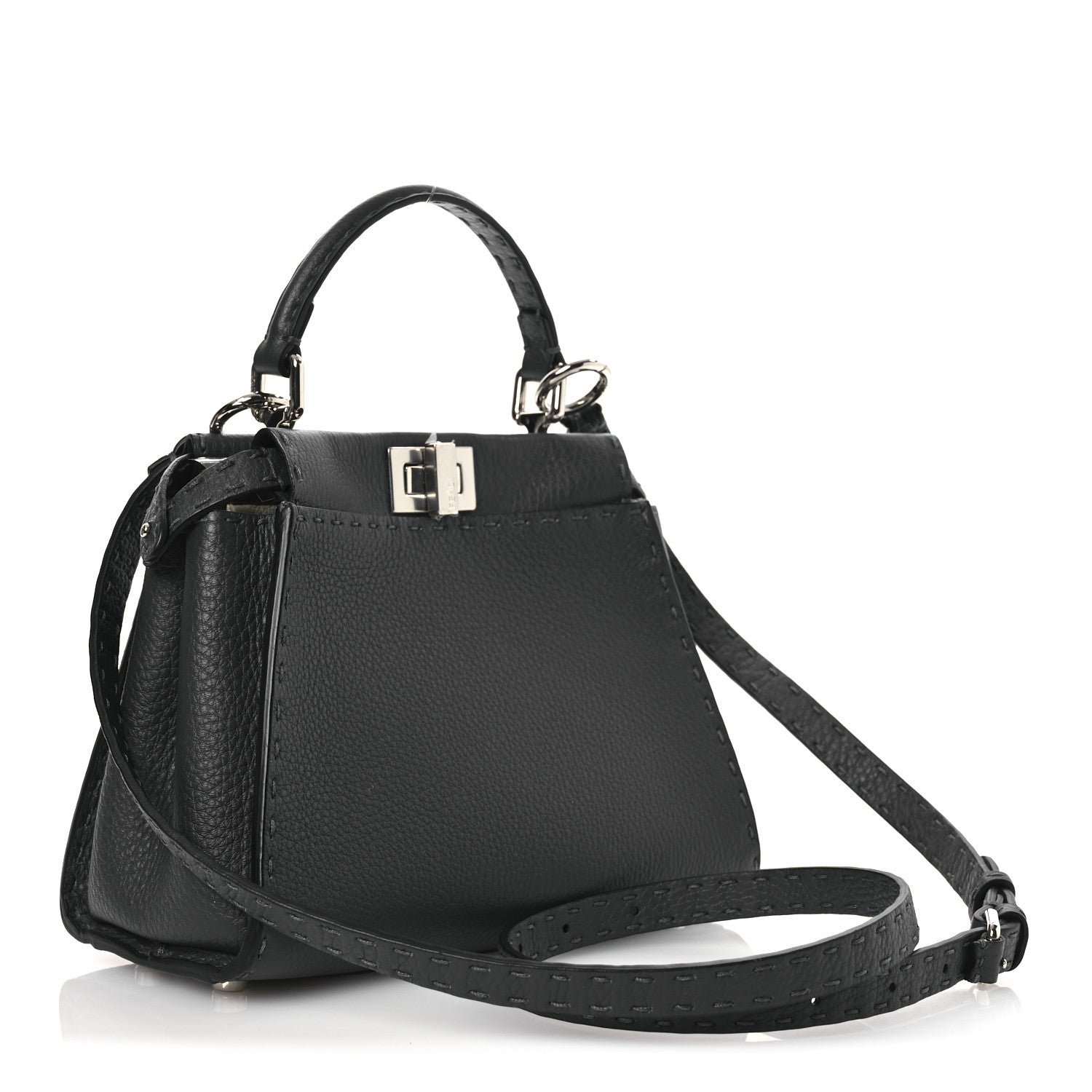 Fendi Cuoio Romano Selleria Bi-Color Mini Peekaboo Iconic Satchel Asfalto Latte 3 of 11