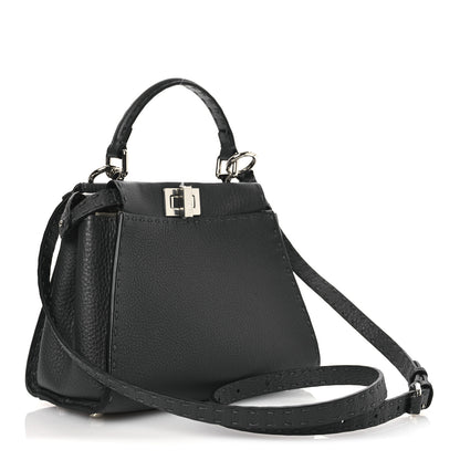 Fendi Cuoio Romano Selleria Bi-Color Mini Peekaboo Iconic Satchel Asfalto Latte 3 of 11