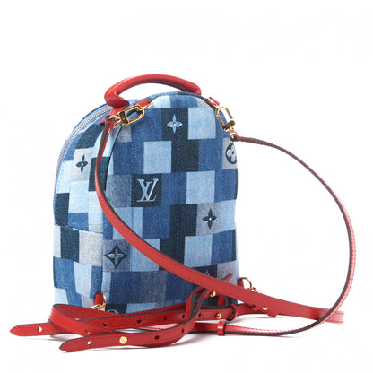 Louis Vuitton Denim Damier Monogram Patchwork Palm Springs Backpack Mini Blue Rouge 2 of 9