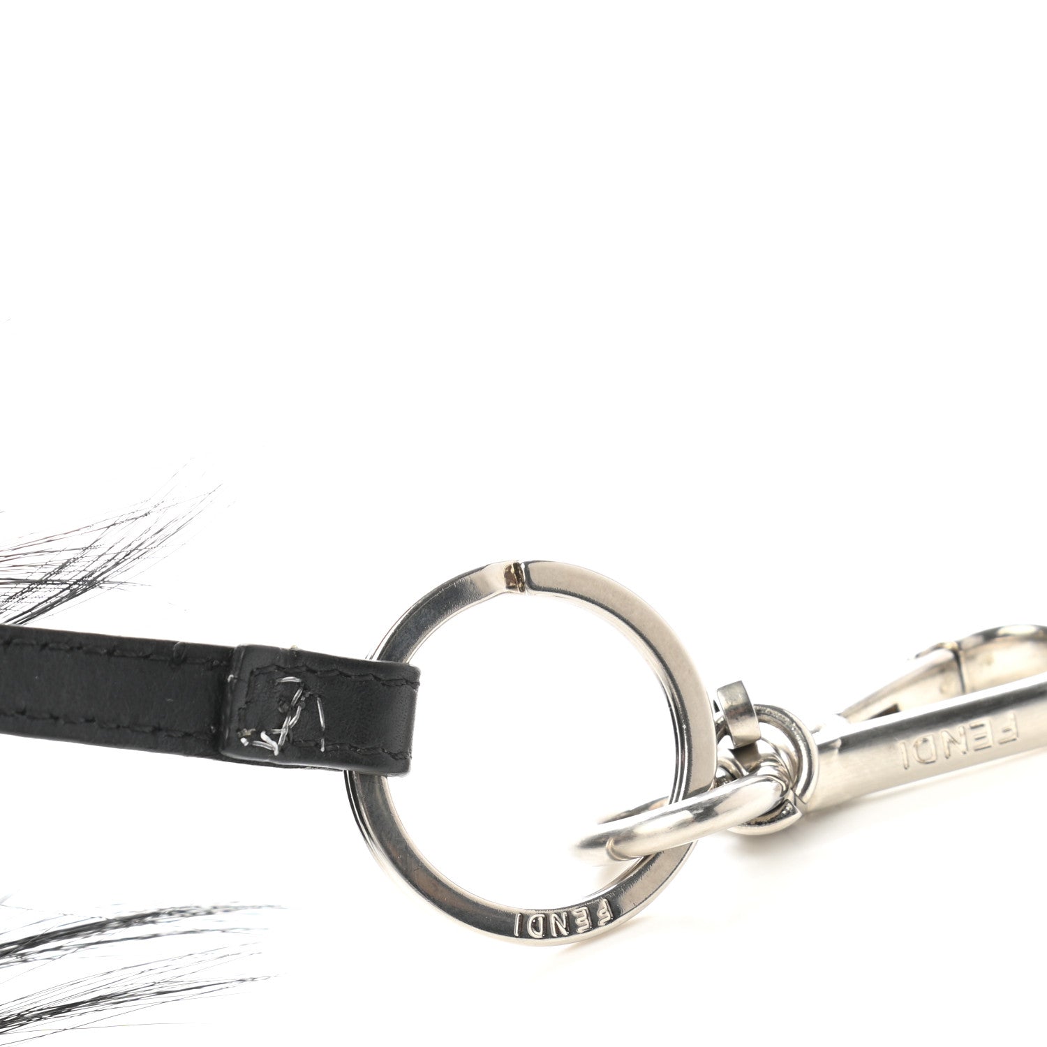 Fendi Cuoio Romano Goat Fox Fur Metal Stitch Triangle Monster Eyes Cube Bag Charm Black White 6 of 6