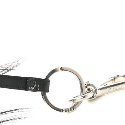 Fendi Cuoio Romano Goat Fox Fur Metal Stitch Triangle Monster Eyes Cube Bag Charm Black White 6 of 6