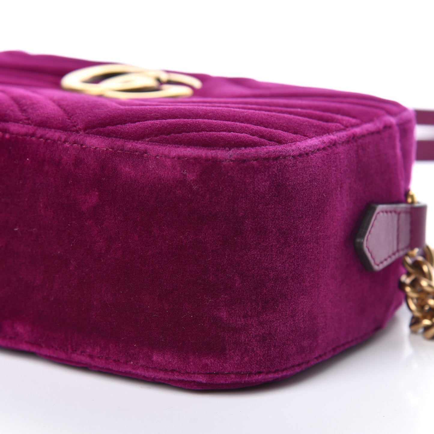 Velvet Matelasse Small GG Marmont Chain Shoulder Bag Fuchsia Violet Cyclamen