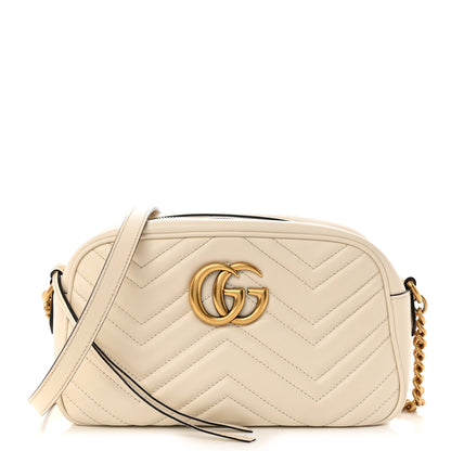 Gucci Calfskin Matelasse Small GG Marmont Chain Shoulder Bag White 1 of 10