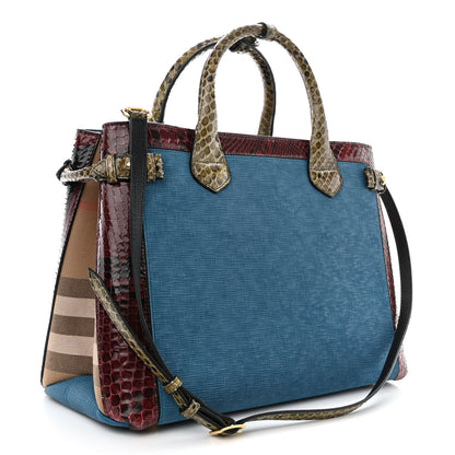 Burberry Snakeskin Textured Calfskin House Check Medium Banner Tote Blue 3 of 13