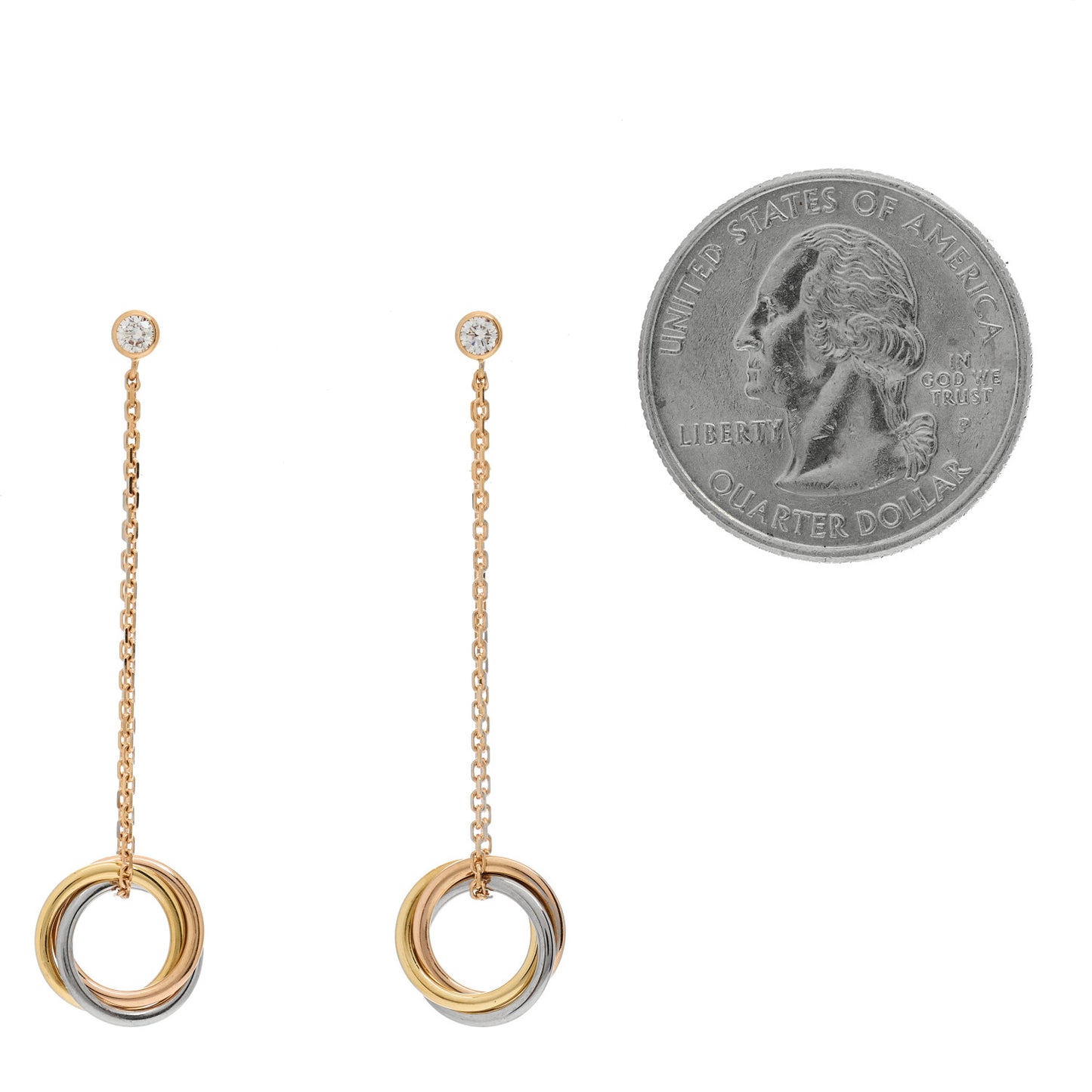 18K Pink Yellow White Gold Diamond Small Trinity Drop Earrings