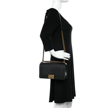 Chanel Caviar Chevron Quilted Braided Medium Boy Flap Black 2 of 11