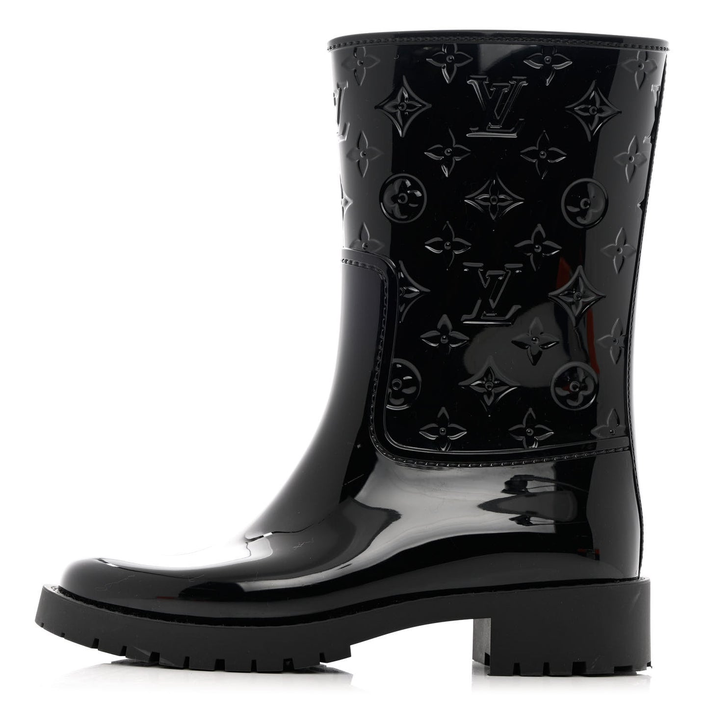 Rubber Embossed Monogram Splash Rain Short Boots 37 Black