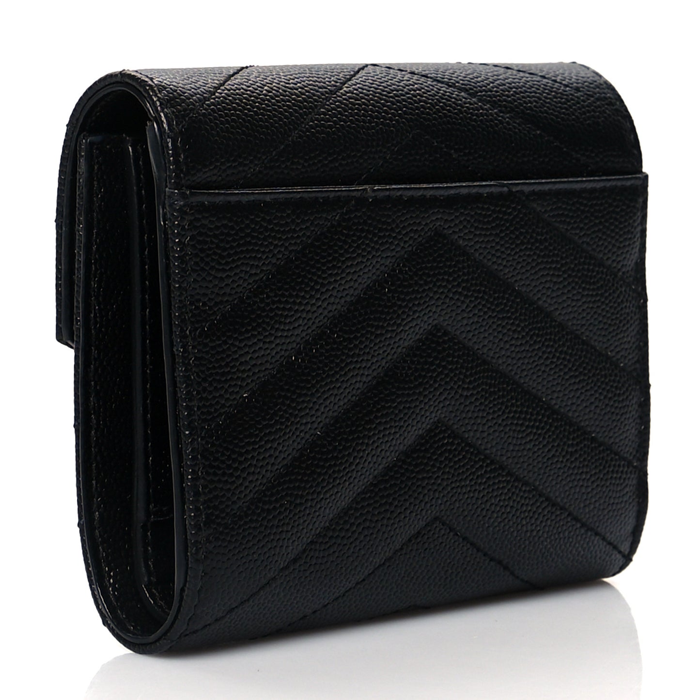 Grain De Poudre Matelasse Chevron Monogram Compact Tri Fold Wallet Black