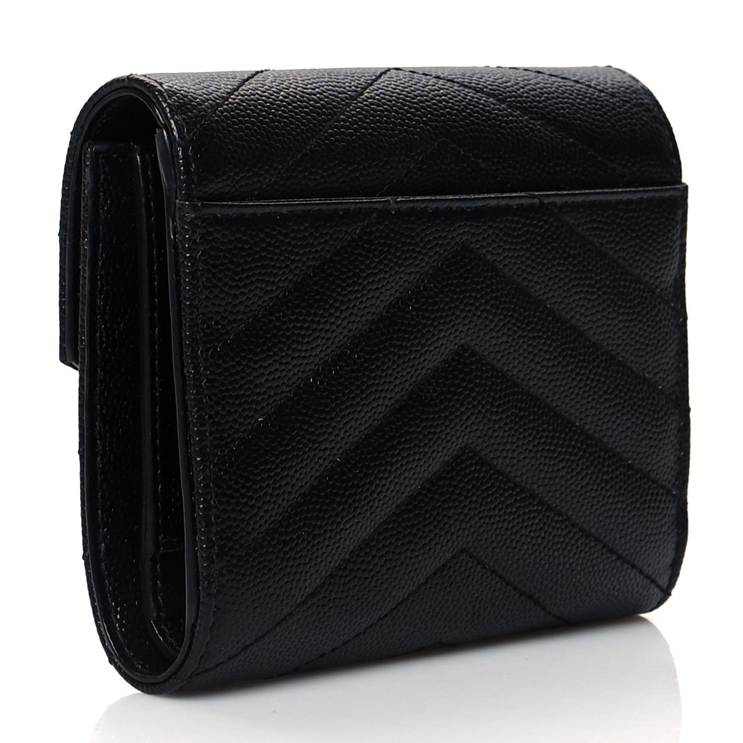Saint Laurent Grain De Poudre Matelasse Chevron Monogram Compact Tri Fold Wallet Black 3 of 7