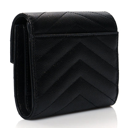 Saint Laurent Grain De Poudre Matelasse Chevron Monogram Compact Tri Fold Wallet Black 3 of 7