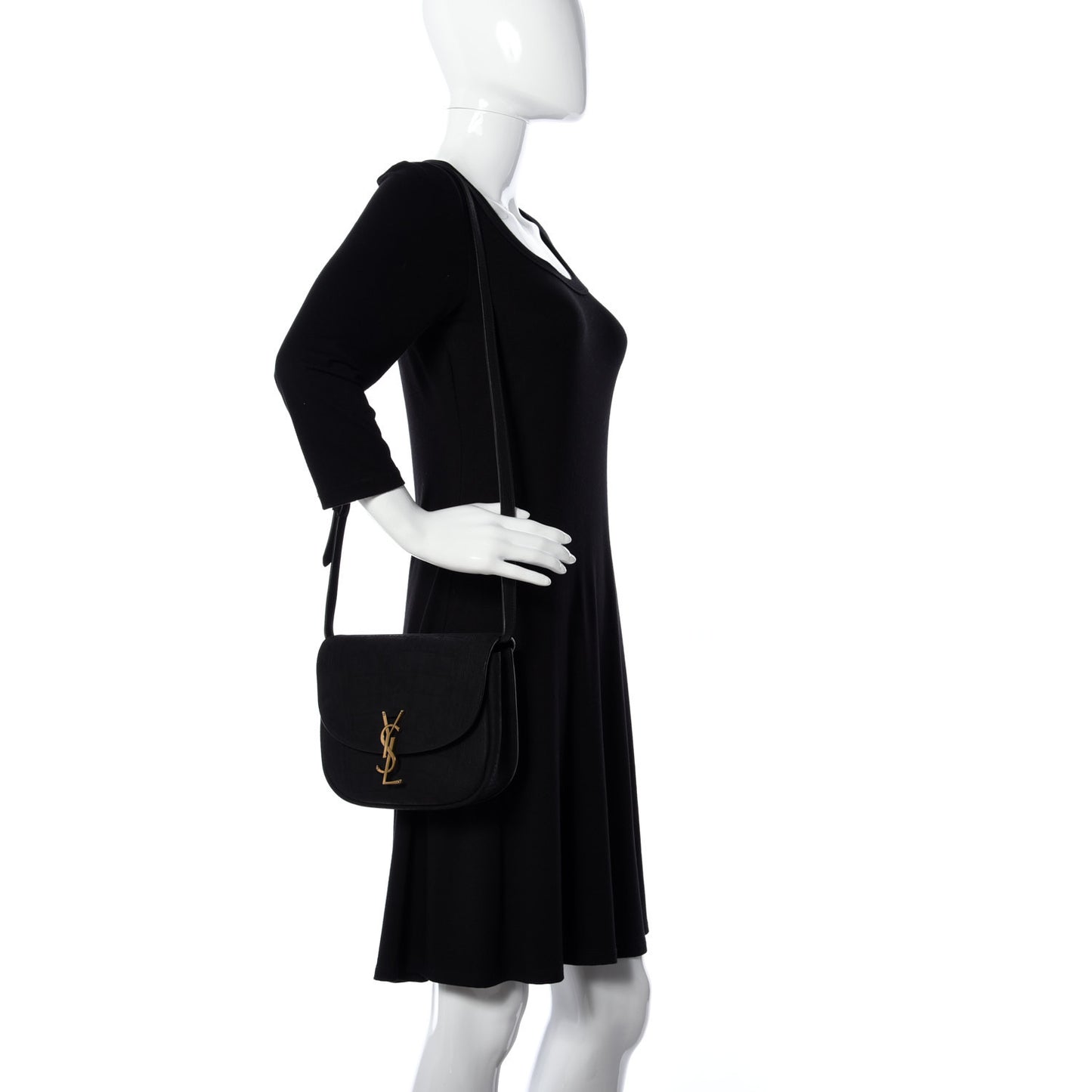 Crocodile Embossed Monogram Nubuck Medium Kaia Satchel Black