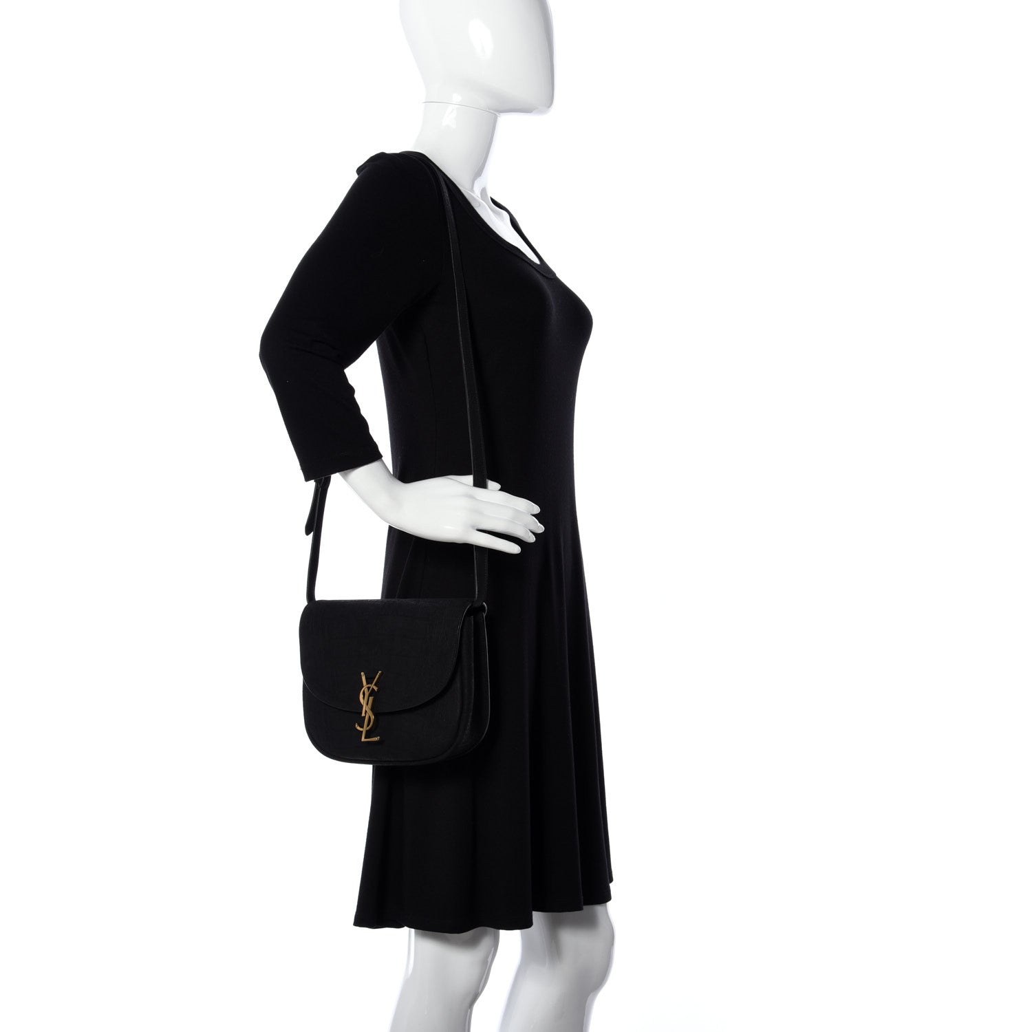 Saint Laurent Crocodile Embossed Monogram Nubuck Medium Kaia Satchel Black 2 of 12