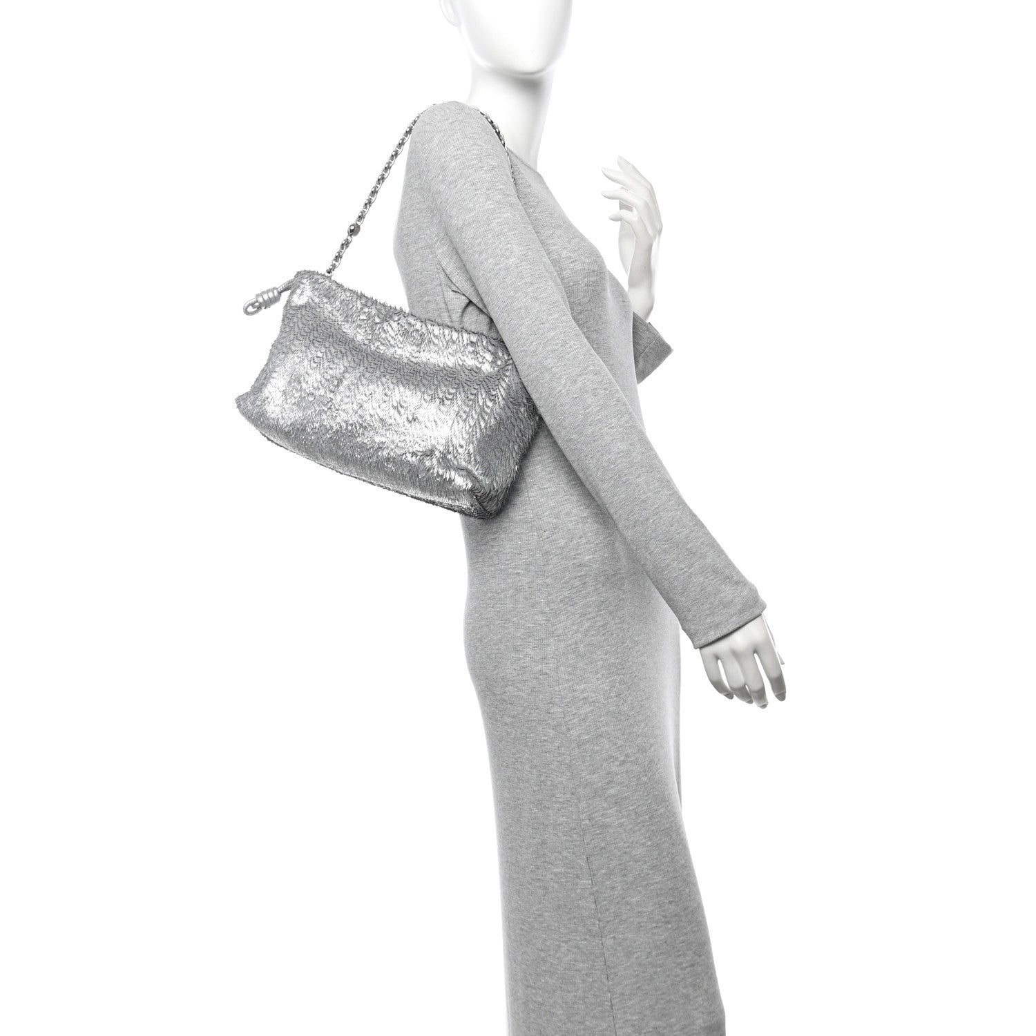 Loewe Metallic Nappa Calfskin Fringed Medium Chain Flamenco Knot Purse Silver 2 of 11