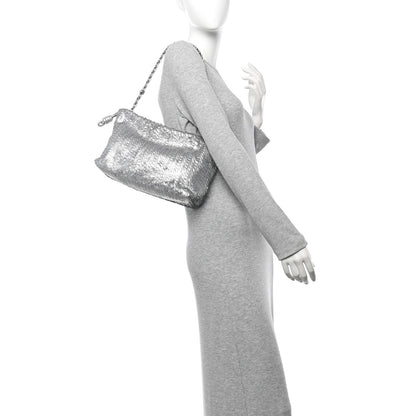 Loewe Metallic Nappa Calfskin Fringed Medium Chain Flamenco Knot Purse Silver 2 of 11