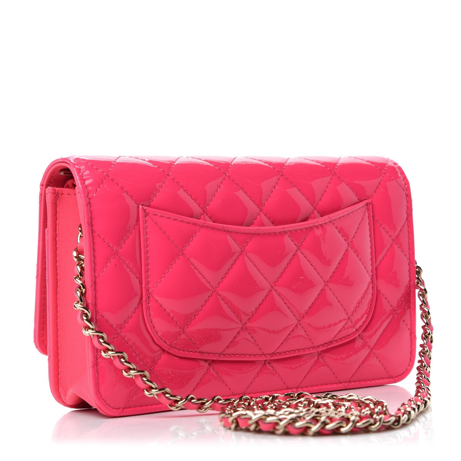 Chanel Patent Calfskin Quilted Wallet On Chain WOC Pink 3 of 11