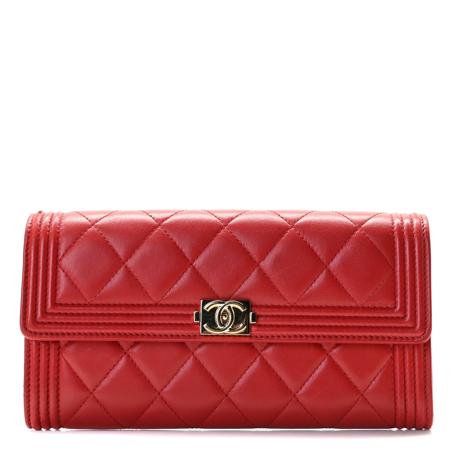 Chanel Lambskin Quilted Boy Flap Wallet Red 1 of 9