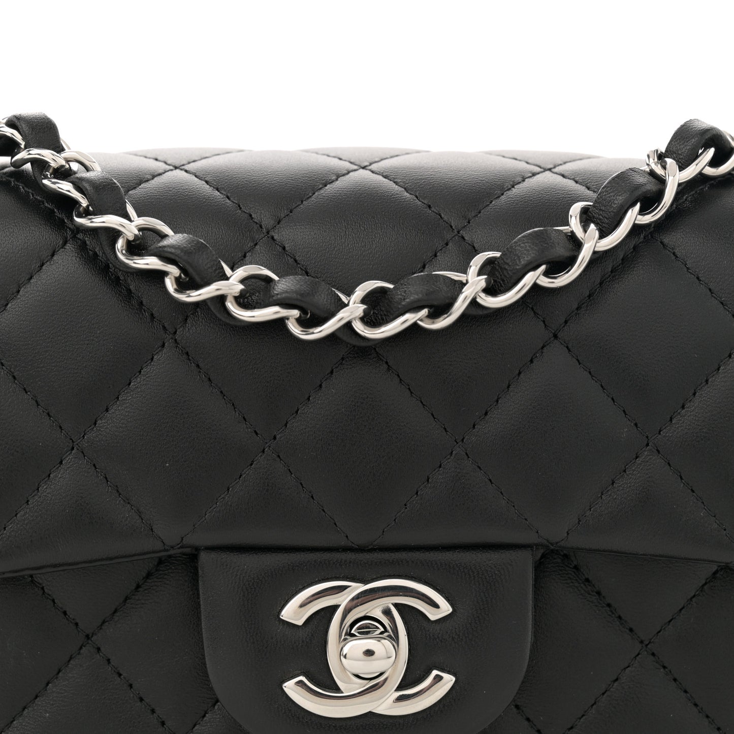Lambskin Quilted Mini Rectangular Flap Black