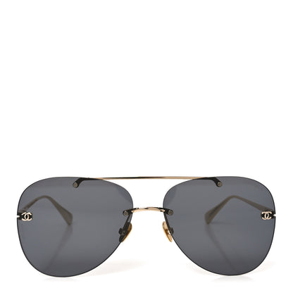 Chanel Titanium CC Pilot Aviator Sunglasses 4285-T Black Gold 2 of 7