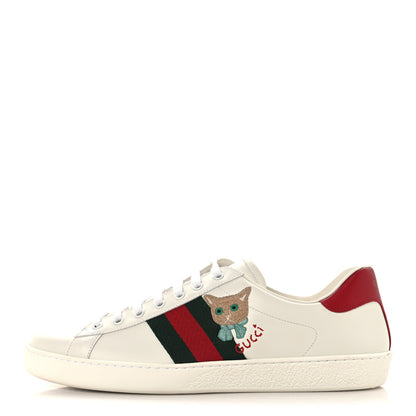 Gucci Calfskin Cat Embroidered Mens Ace Sneakers 12 White Green 1 of 11