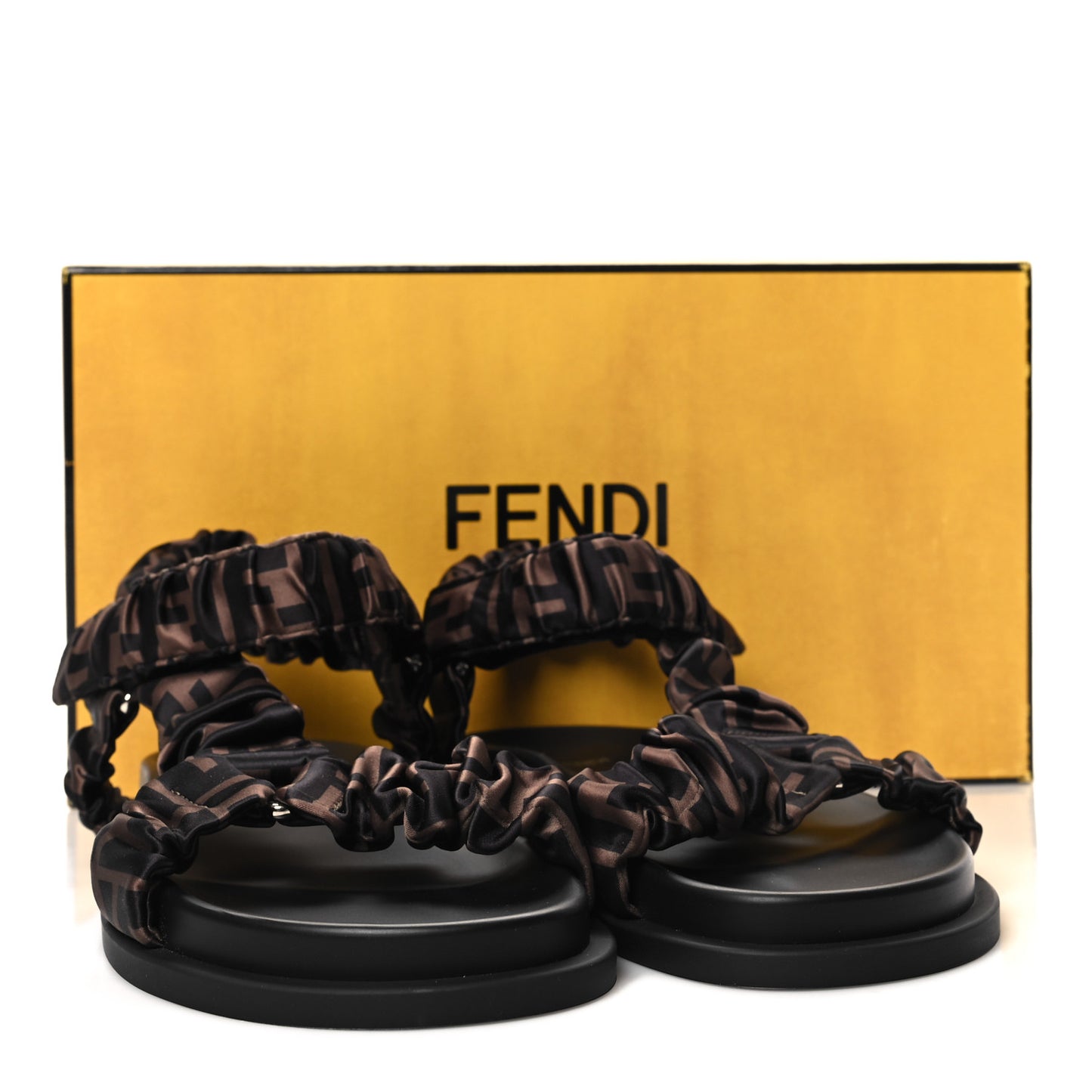 Satin FF Ruched Sandals 39 Tobacco Black