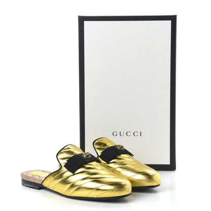 Gucci Metallic Nappa Quilted Womens Princetown Slippers 37 Gold 9 of 9