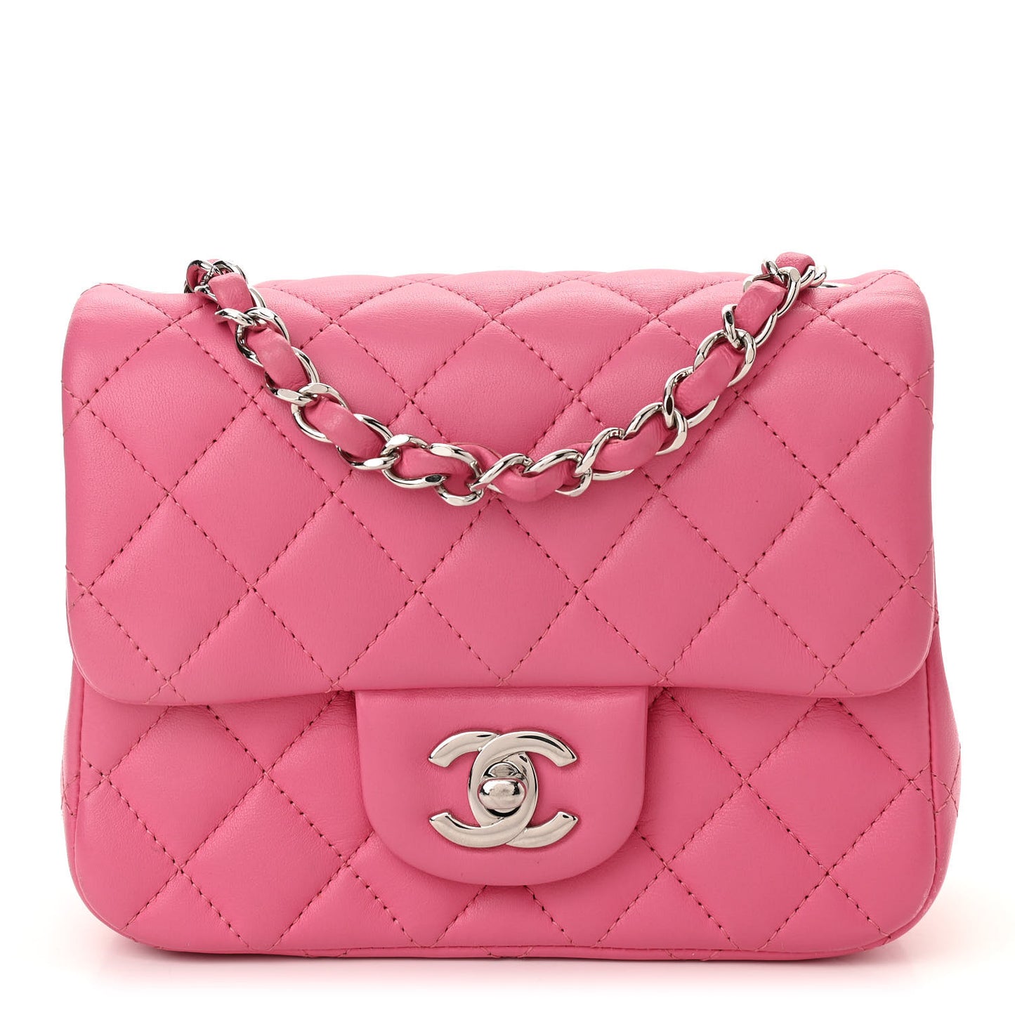 Lambskin Quilted Mini Square Flap Pink
